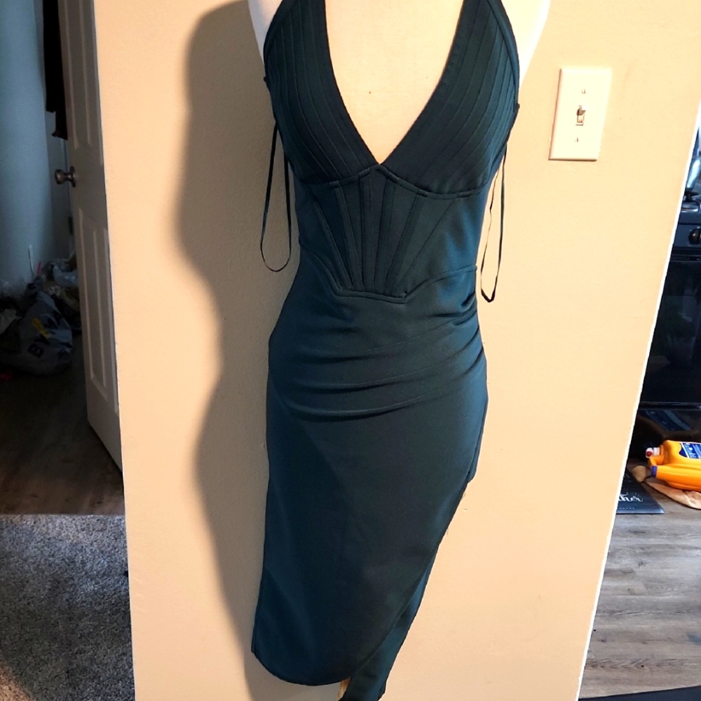 Elegant Teal Halter Dress